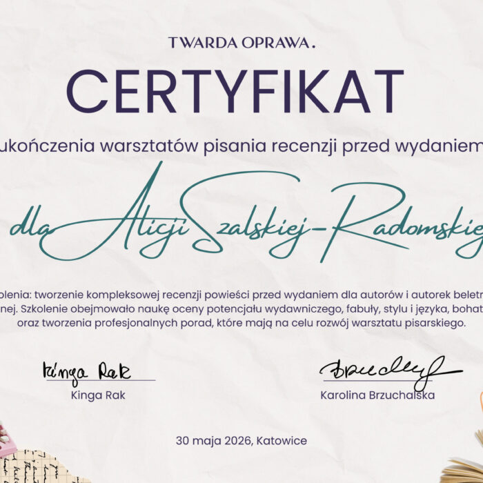 Certyfikat - pisanie recenzji przed wydaniem